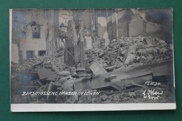 Postcard Photo PC Louvain Lleuven Loewen 1914 destroyed houses worldwar Belgium Belgie